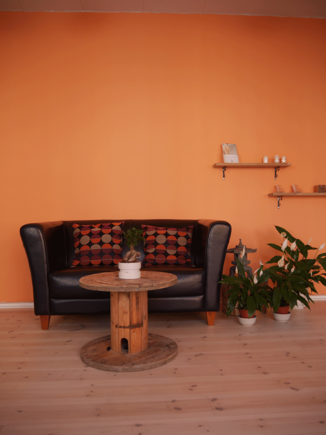 natur inspireret kontorindretning med orange væg